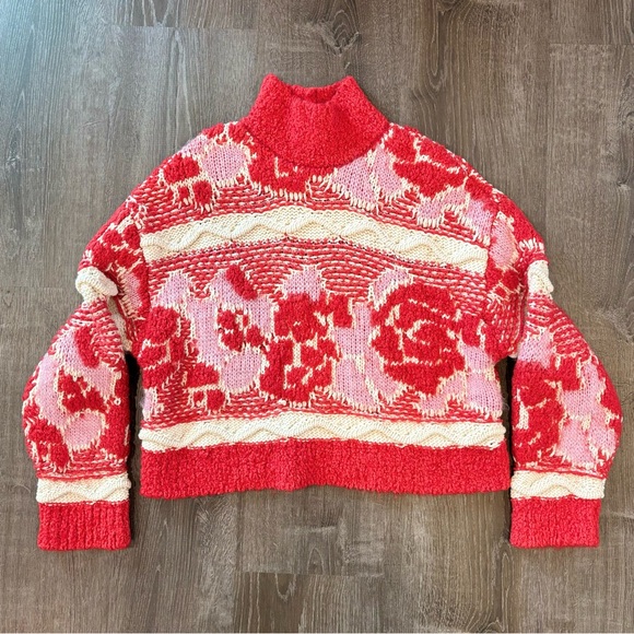 Zara Jacquard Sweater Red Pink Medium - Picture 6 of 8